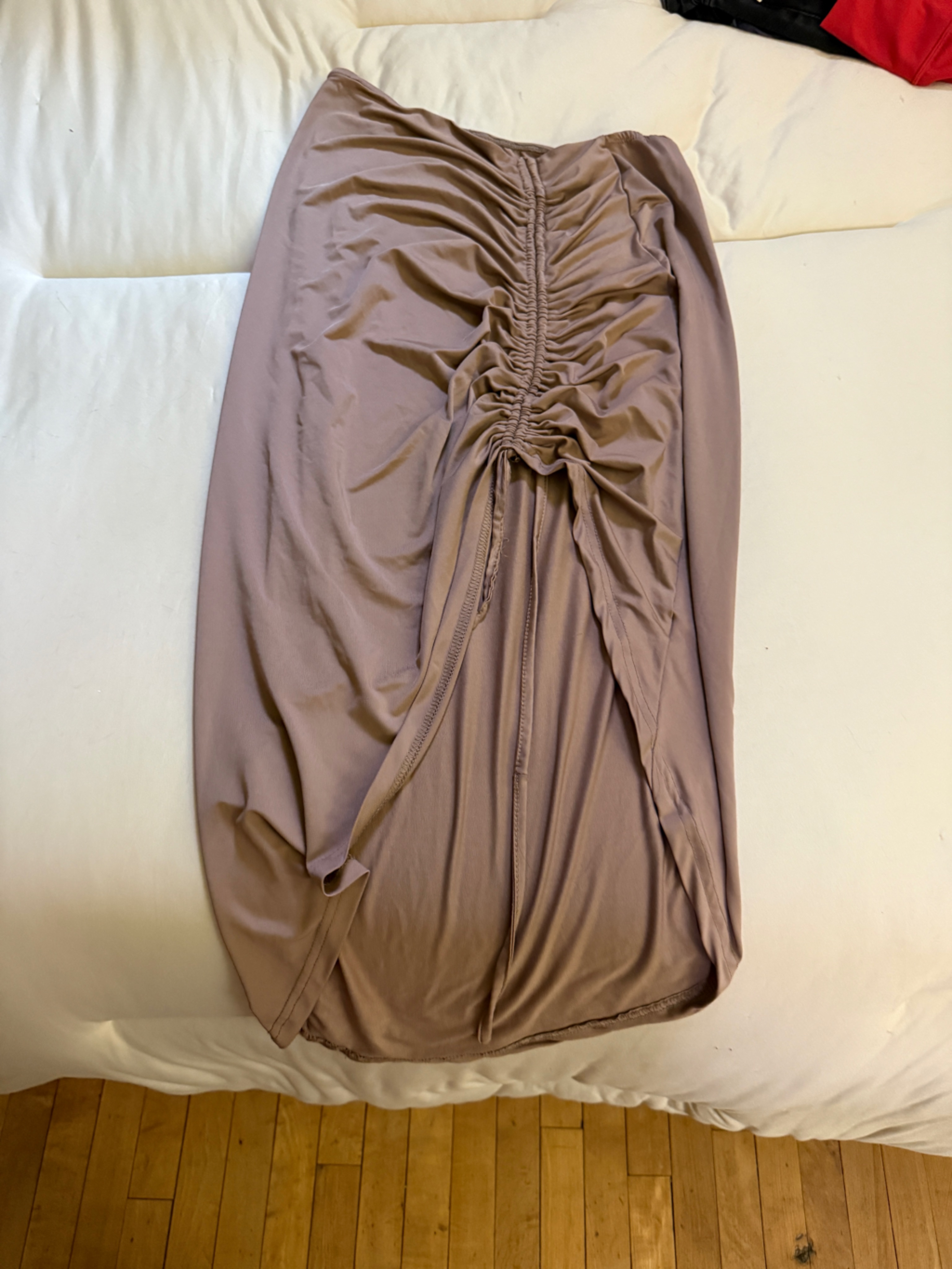 Ruched Midi A Line Skirt In Tan